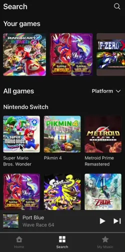 Slide transitions on the Nintendo Music App